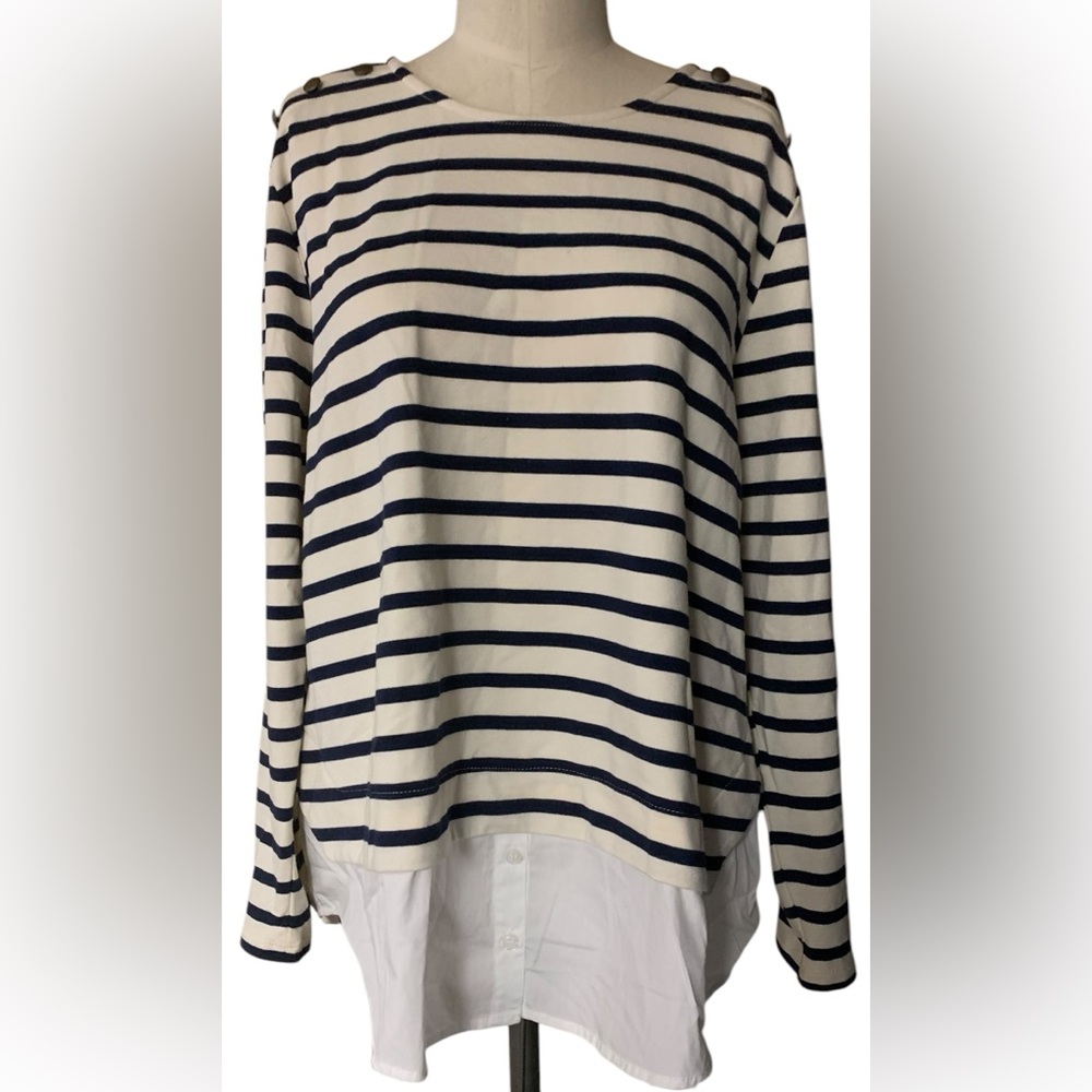 Style & Co. Petite PXL Layered Sailor Blue Pullover Blouse